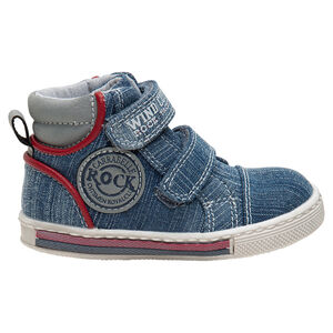 Bottillons en jeans avec badge et scratchs 