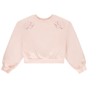 Sweat french terry court uni avec broderie anglaise fille 