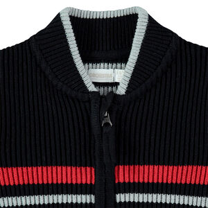 Gilet zippé en maille côtelée à rayures jacquard 