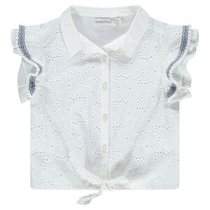 Chemisier manches courtes volantées en broderie anglaise 