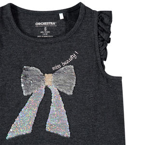 T-shirt manches courtes volantées à motif en sequins 