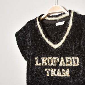 Junior - Robe manches courtes en maille chenille avec inscription léopard 