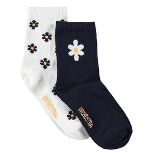 Lot de 2 paires de chaussettes assorties avec fleurs en jacquard 