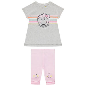 Ensemble tunique à rayures print Smiley Baby et legging rose 