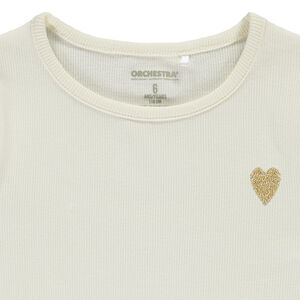 T-shirt manches courtes côtelé à cœur brodé fille 