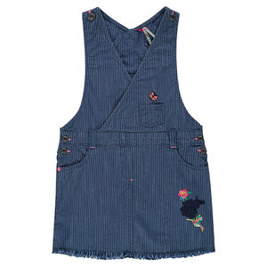 Robe style salopette en toile de coton rayée avec broderies 