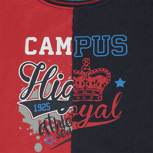 Tee-shirt manches courtes bicolore avec print fantaisie 