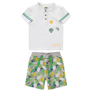 Ensemble avec polo badge Smiley et bermuda à imprimé tropical all-over 