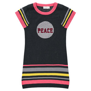 Robe manches courtes en tricot avec motif en sequins magiques 