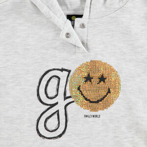Sweat à capuche en molleton avec Smiley en sequins dorés 