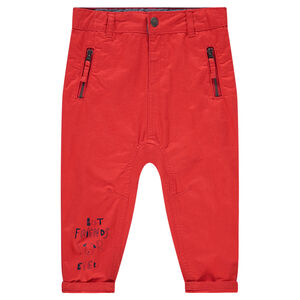 Pantalon en twill surteint avec inscription printée et 2 poches zippées 