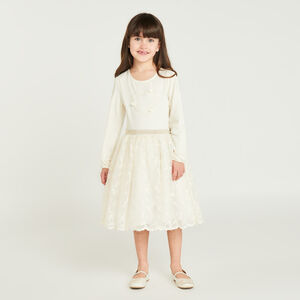Robe manches longues effet 2 en 1 en tulle brodé fille 
