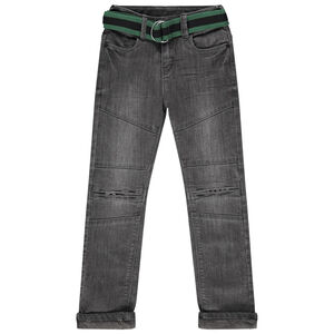 Jean gris effet used et crinkle avec ceinture amovible esprit militaire  