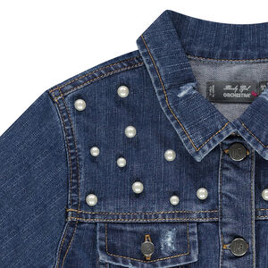 Junior - Veste en jeans effet used avec perles fantaisie  