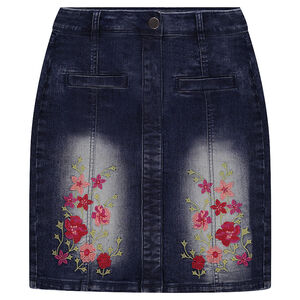 Jupe en jeans taille haute avec broderies florales 