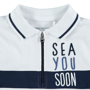 Polo manches courtes en coton piqué avec broderies et col zippé 