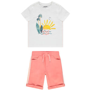 Ensemble avec t-shirt print paysage et short à bandes 