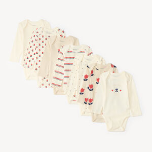 Lot de 7 bodies manches longues bébé fille motif tulipe 