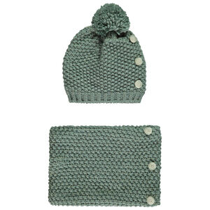 Set bonnet + snood en tricot point de blé et lurex fille 