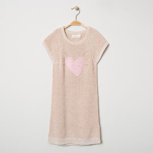 Robe manches courtes en tricot avec coeur en sequins magiques 