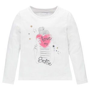 Tee-shirt manches longues uni print fantaisie 