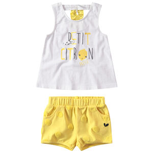 Ensemble débardeur en jersey avec message printé et bermuda jaune à pois 