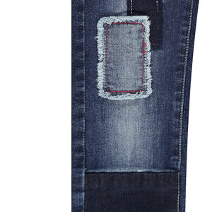 Salopette en jeans effet used avec patchs sur les jambes 