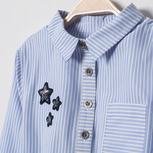 Robe chemise manches longues à rayures all-over et ceinture 