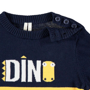 Pull en tricot à rayures et message en jacquard 