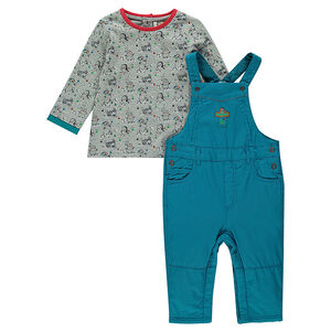 Ensemble tee-shirt manches longues imprimé et salopette en twill 