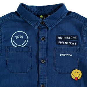 Chemise manches courtes couleur jeans avec badges Smiley 