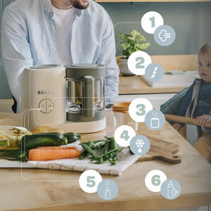 Babycook Néo robot cuiseur bébé 6 en 1 made in France gris/blanc 