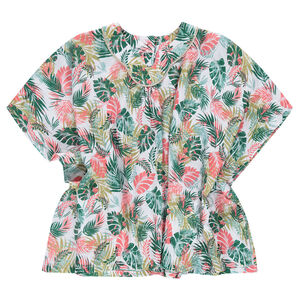 Tunique manches chauve-souris avec imprimé tropical all-over 