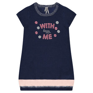 Robe manches courtes en tricot avec message en sequins 