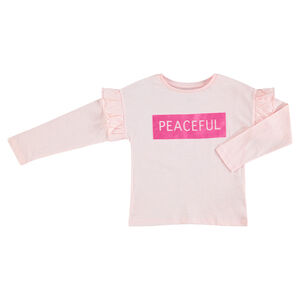 Tee-shirt en jersey avec inscription en velours et volants 