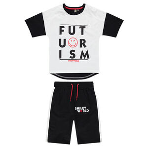 Junior - Ensemble tee-shirt et bermuda en jersey avec message et print Smiley 