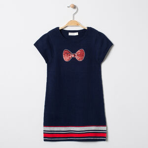 Robe manches courtes en tricot à noeud en sequins 