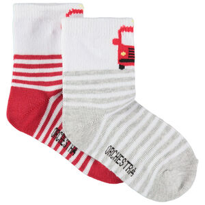 Lot de 2 paires de chaussettes à rayures et camion de pompier en jacquard 