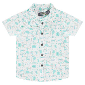 Chemise manches courtes en popeline de coton imprimée all-over 