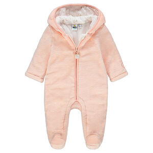 Combi-pilote en sherpa orangée avec ouverture zippée et badge Smiley 