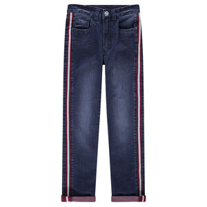Junior - Jeans slim effet used avec bandes appliquées sur les côtés 