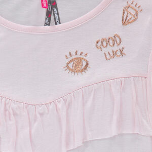 Junior - Tee-shirt manches courtes avec volant et broderies 