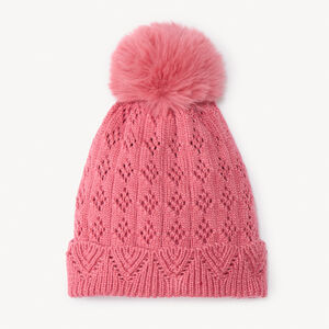 Bonnet à pompon en tricot ajouré pour bébé fille 