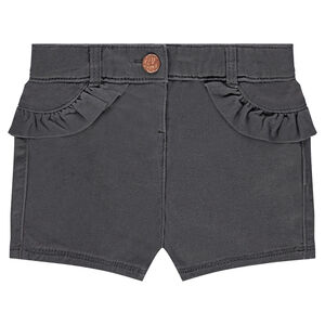 Short en twill avec empiècements volantés 