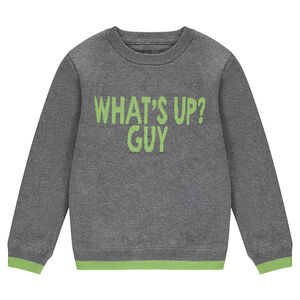 Junior - Pull en tricot gris chiné avec message printé devant 