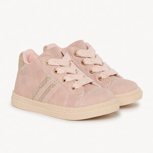 Bottillons rose à lacets et zip pailletés pour bébé fille 