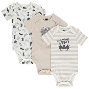 Lot de 3 bodies manches courtes Batman Warner pour bébé garçon (ouvertures différentes selon l'âge) 