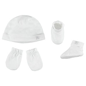 Ensemble avec bonnet uni, moufles et chaussons en jersey 