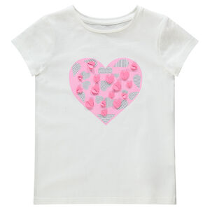 Tee-shirt manches courtes en jersey avec coeur printé et paillettes 