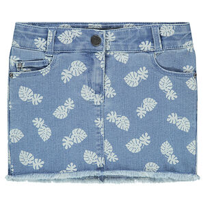 Jupe en jeans imprimé feuilles 